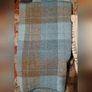 Plaid 100% Wool Scarf in Blue and Grey